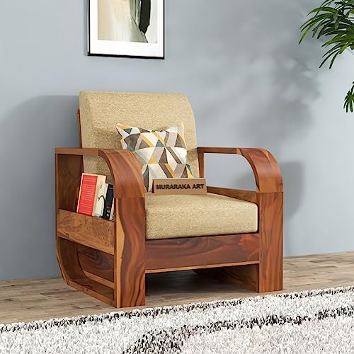 Image of Sheesham Wood 1 Seater Sofa Set for Living Room Furniture Wooden Sofa Set Single Seater for Home & Office (One Seater Sofa, Natural Finish), Brown