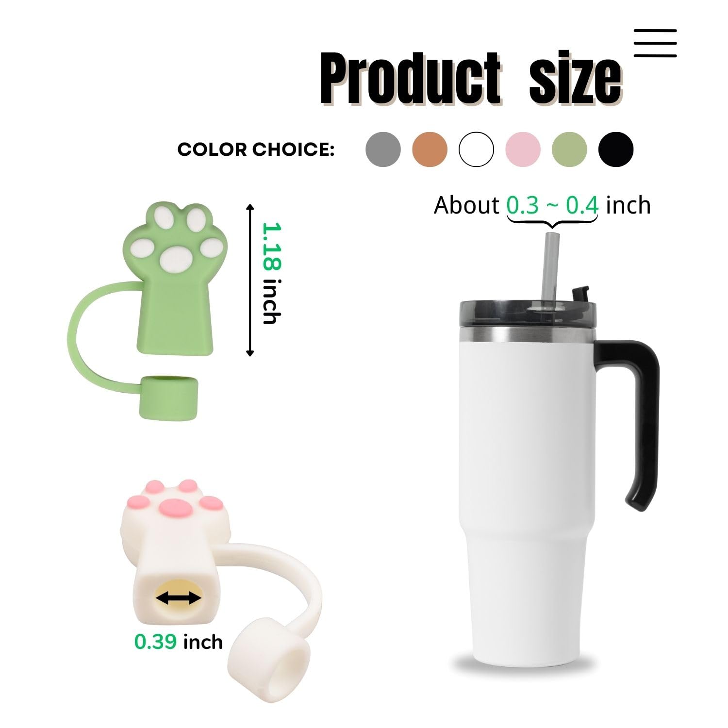 Shimsol Stanley Cup Straw Cover Cap Toppers Compatible with Stanley 30&40 OZ Tumbler, 6pcs Reusable Cute Cat Paw Silicone Dust-Proof Straw Tips For 0.4in/10mm Stanley Cups Straws Accessories(6PCS)