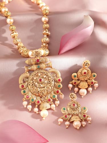 Image of Rubans Gold Plated Necklace Set Traditional Festive Jewellery for Women & Girls