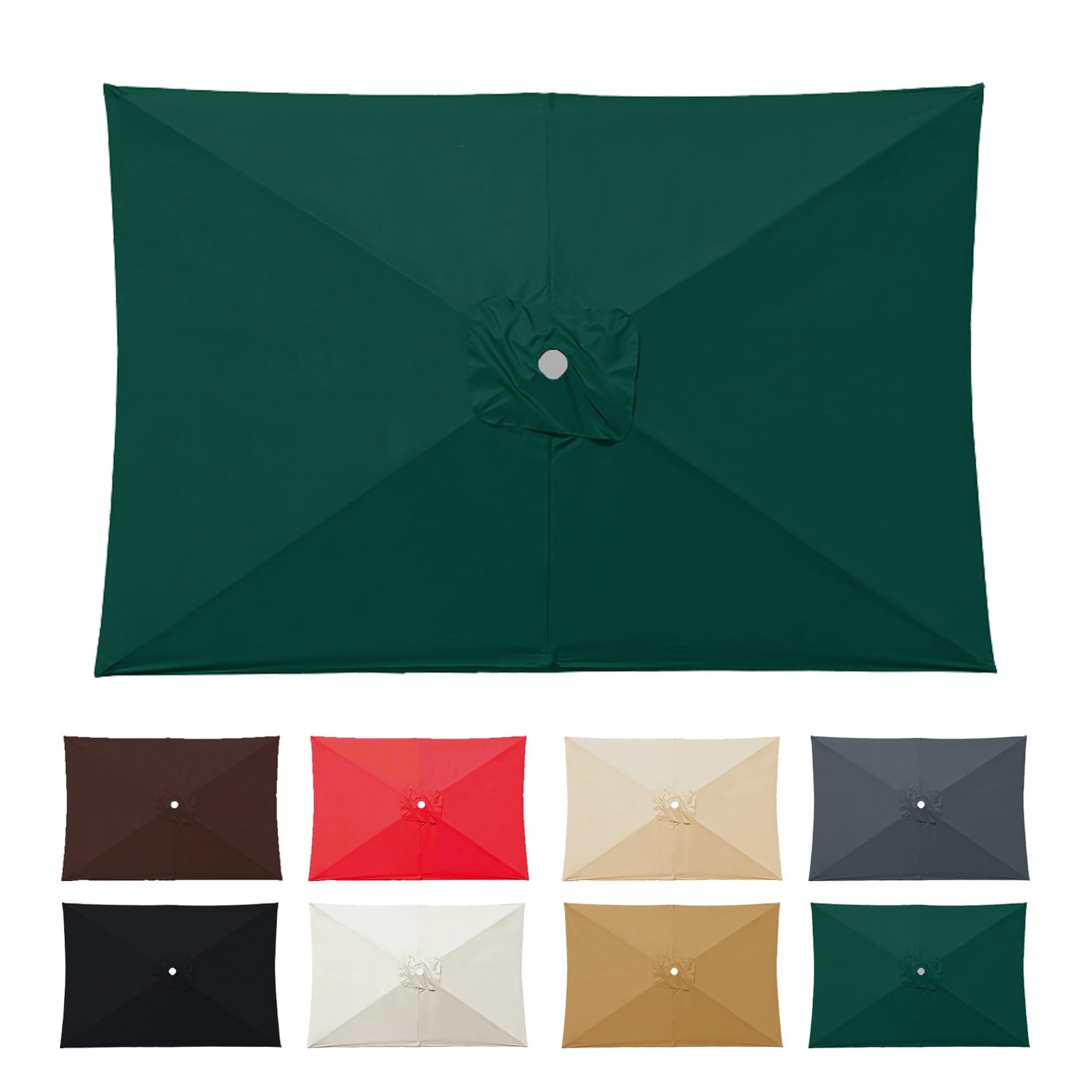 Auvent De Remplacement Pour Parasol De Terrasse 3x3m 2.5x2.5m 2.7x2.7m Rectangle/Carré 4/6/8 Baleines Toile De Parasol Imperméable Pour Extérieur Cour Jardin Plage(Dark green,2*3m/6ribs)