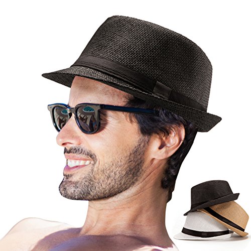 Image of LADYBRO 7 1 /4 Straw Fedora Hats for Men Summer Short Brim Trilby for Travel (Pack of 3, M /L)