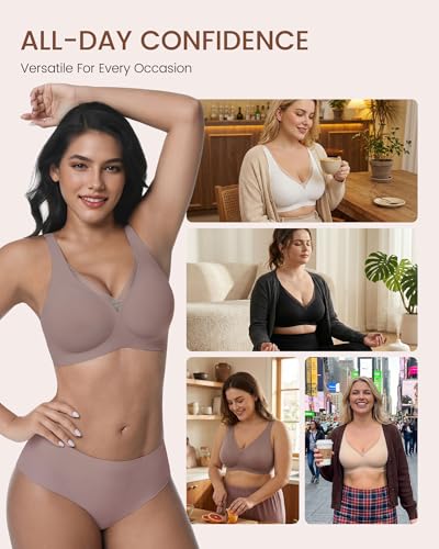 Image of Vinfact Deep V Mesh Bras for Women No Underwire Buttery Soft Wireless Bras Lightly Support Seamless Bralettes