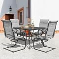 NUU GARDEN 5 Piece Outdoor Dining Set, 4 All Weather Outdoor Padded Textilene Patio Chairs and 37" Square Dining Table with 1.57" Umbrella Hole, for Backyard, Patio, Garden, Light Grey and Black