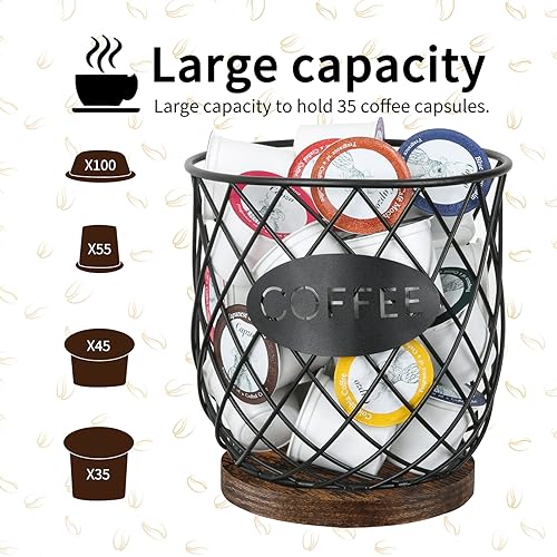 Image of YINMIT K Cup Holder Organizer, Sturdy Coffee Pod Holder Organizer, 35 Kcup Large Capacity Storage Basket for Kitchen Counter and Office Desktop (Circular Grid)
