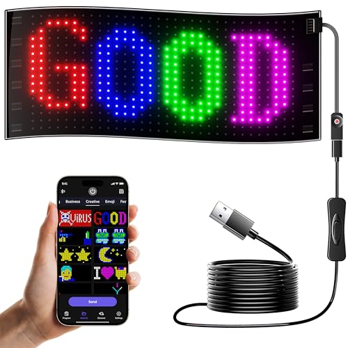 LED Sign for Car Devil's Eyes Light for Windshield APP Control Scrolling Display Custom Sign DIY Programmable Flexible USB 5V 7''x3'' for Window Ads NEMGOME