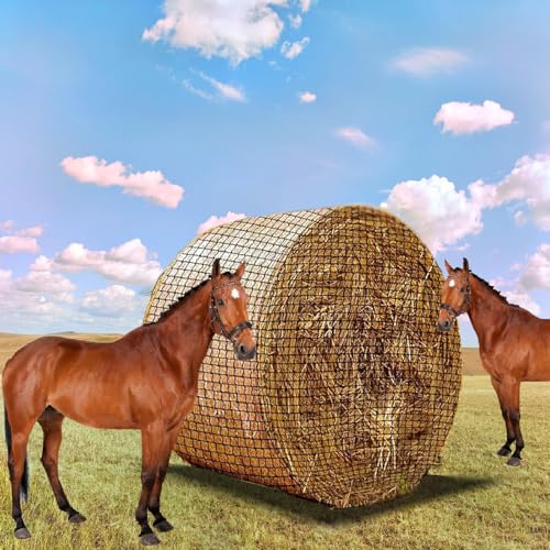 Red de heno para caballos, se adapta a bolsas de heno de 5 x 5 pies, comedero ideal para caballos, ganado vacuno y ovejas en granjas y pastos