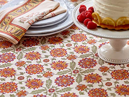 Saffron Marigold Orange Blossom Tablecloth | 70 X 120 Rectangle | 100% Cotton | Stain Camouflaging | Persian Mediterranean Vintage Floral Table Cloth #TOP3