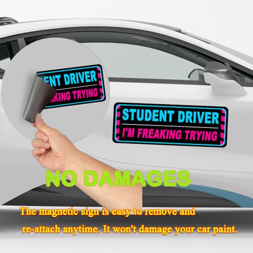 Image of 3 Pack Student Driver Magnet for Car, Magnetic Student Driver Sign for Vehicle, Reflective Warning Bumper Sticker Magnet Sign for New Driver, 10 inch x 4 inch (BLACK)
