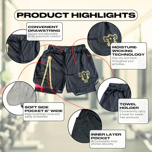 CROWN Anime Shorts - Breathable Mesh Stretch Compression Gym Short with Pockets and Towel Holder3