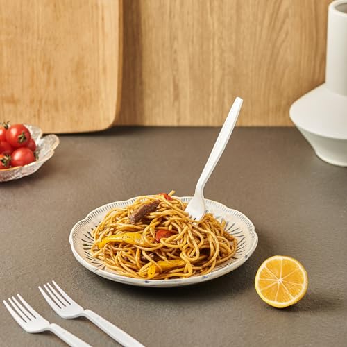 Image of FULING White Plastic Forks Spoons Knives Heavyweight Utensils Disposable Silverware Heavy Duty Cutlery Set [300 Combo Box]