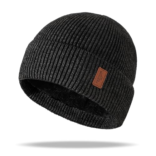 Skullies & Beanies - Gorros de punto cálidos de invierno con forro suave y puños elásticos para hombre, gris oscuro, Talla única