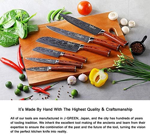FineTool Kitchen Knife Sets, Professional Chef Knives Set Japanese 7Cr17 High Carbon Stainless Steel Vegetable Meat Cooking Knife Tools Accessories with Red Pakkawood Handle, 6 Pieces Set Boxed Knife