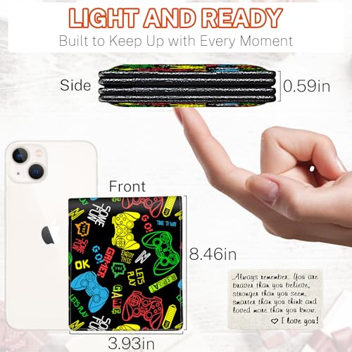 Boys Wallet for Kids, Teen Boy Gamer Wallets 9-12 8-10 8-12, Cool Novelty Leather Bifold Rfid Blocking Purse Coin Pocket Zipper Id Window for Children Male Youth Guys Gaming Birthday Christmas Gifts2