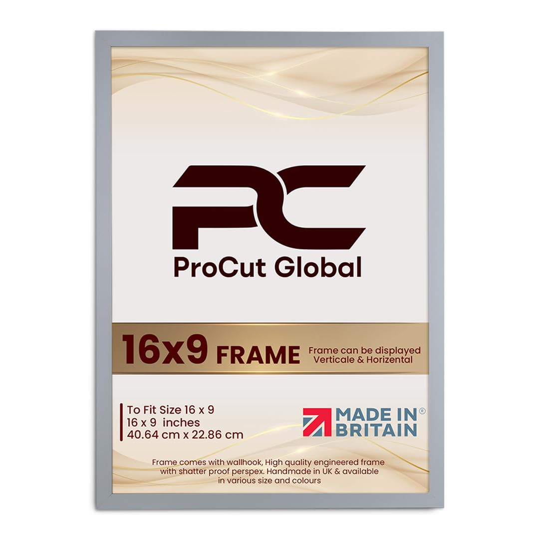 Procut Global 16X9 Light Grey Picture Frames - Modern Wooden Photo Frame with Shatterproof Perspex for Wall or Tabletop - Perfect for Posters, Certificates, Prints - Sizes & Colors Available