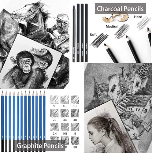 Image of Corslet 184 Pc Art Pencil Supplies Artist Drawing Kit Sketch Set Shading Pencil Set Including Graphite Pencil Sketch Kit Drawing Watercolours Oil Pastel Colour and A5 Sketchbook