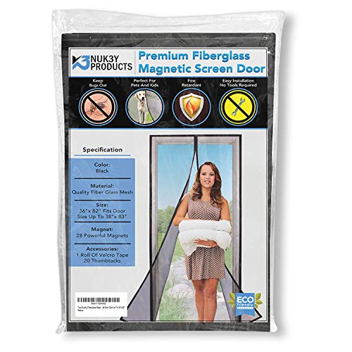 Magnetic Screen Door Mesh Curtain Fiberglass Full Frame Velcro with Upgrade Magnets (36 X 82)