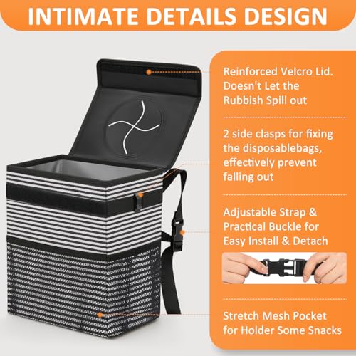Image of Vankor Car Trash Can with Lid , 100% Leak-Proof Vehicle Trash Can Hanging Car Garbage Can for Back Seat Multipurpose Car Trash Bag Stripe