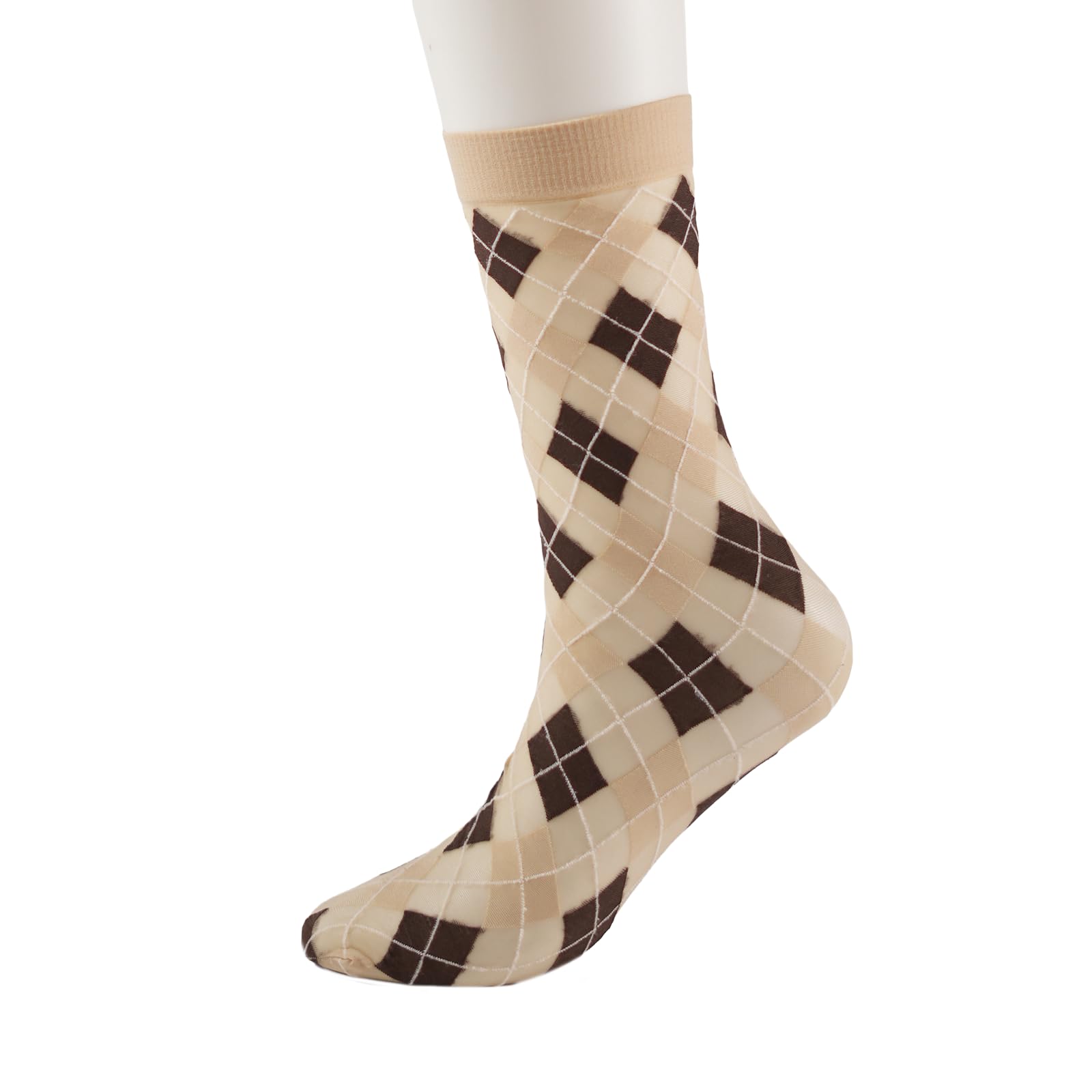 Women Adele White Patterned Knee High Sheer Socks Soft Breathable and Transparent Dress Socks for Office and Casual Wear-image-23