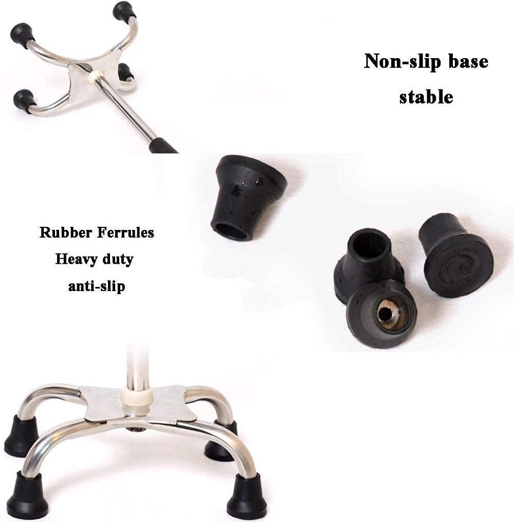 Bastón/Muletas Bastones de Seguridad livianos de Acero Inoxidable 9 Niveles Ajustables en Altura para Hombres o Mujeres Mayores Disabcane con Base Antideslizante Plateada de 4 Pata