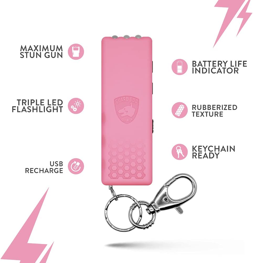 Guard Dog Security Hornet+ Mini Stun Gun Keychain - Stun Gun Flashlight Now with Battery Life Indicator - Personal Defense Equipment – Rechargeable (Black) : Sports & Outdoors