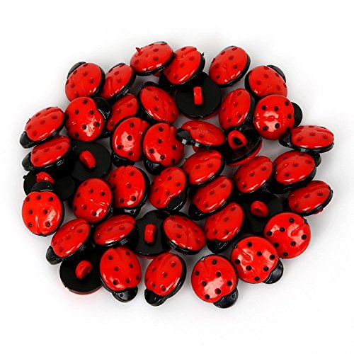 BEESCLOVER 50Pcs 13x15x8mm Mix Color/Red Ladybug Plastic Buttons DIY Kid's Appliques/Craft