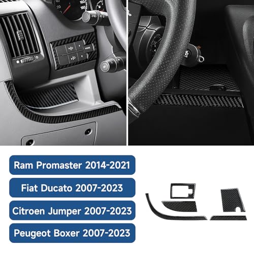 Image of Car Carbon Fiber Left /Right Front Center Dashboard Panel Cover Trim Decals Accessories for Dodge RAM Promaster 2014-2021 /2007-2023 Fiat Ducato, Citroen Jumper, Peugeot Boxer Interior Stickers