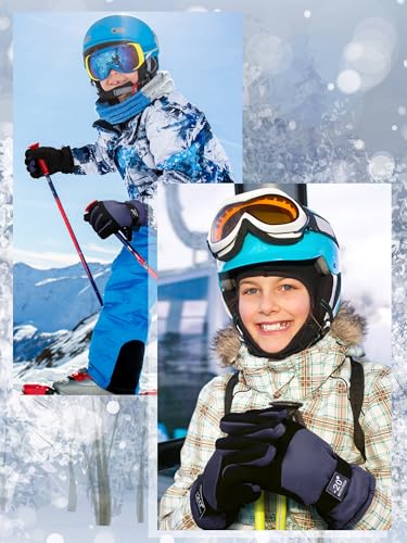 Image of Geyoga Kids Waterproof Winter Snow Ski Gloves for Boy Girl Outdoor Warm Thickening Snowboard Gloves