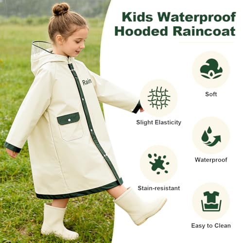 Image of PALAY Raincoat for Kids Waterproof Hooded Raincoat Lightweight EVA Rain Jacket with Snap Buttons & Pocket Portable Childrens Rain Poncho for School & Outdoor Play