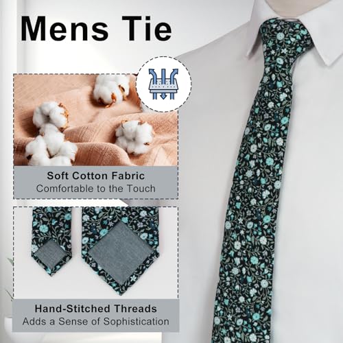 Image of Luckyvestir Ties for Men, Sage Green Cotton Floral Tie 2.76 inch Flower Printed Men's Neckties for Wedding /Groomsmen /Suit /Party