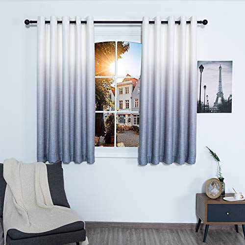 QINUO HOME Lined Eyelet Printing Sky Curtains - Thermal Insulated 2 Layer Pencil Pleat Short Curtains for Living Room, Width 46 inch by Depth 54 inch,Set of 2 Curtains Panels, Silver