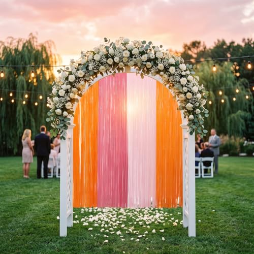 Image of TONIFUL 2Pcs Orange Pink Metallic Tinsel Foil Fringe Curtains Streamers