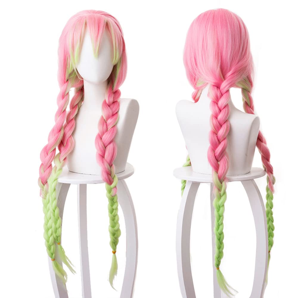 Maysuwell Parrucca Anime Per Donne Parrucche Cosplay Rosa Verde Treccia Per Halloween, Carnevale, Feste In Costume Con Cappuccio Per Parrucca-image