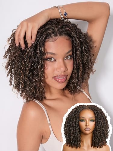Frodio Veralux Fiber 12 Synthetic 11X4 HD Lace Frontal Wig 200% Density Micro Twist Curly with Fluffy Hairs Wigs 11X4 Closure Glueless Wigs Highlight Black Mixed Brown Ready to Go Wig for Women