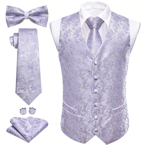 Image of Barry.Wang Men's Suit Vest Tie Bowtie Set Formal Silk Paisley Waistcoat Hanky Cufflinks Lapel Pin Set Wedding Party 7PCS