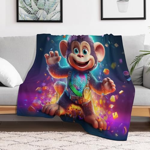 Couverture singe en flannel pour canapé et lit - Plaid doux et moelleux 180x200cm