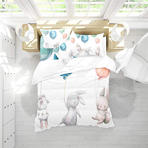 REALIN Children Bunny Gifts Prints Bedding Bunny Animal Theme Duvet Cover Set Girl Boy Kids Bed Sets 3/4PCS Quilt Covers/Sheets/Pillow Shams,Twin/Full/Queen/King (C,Full-200x229cm-3PCS)