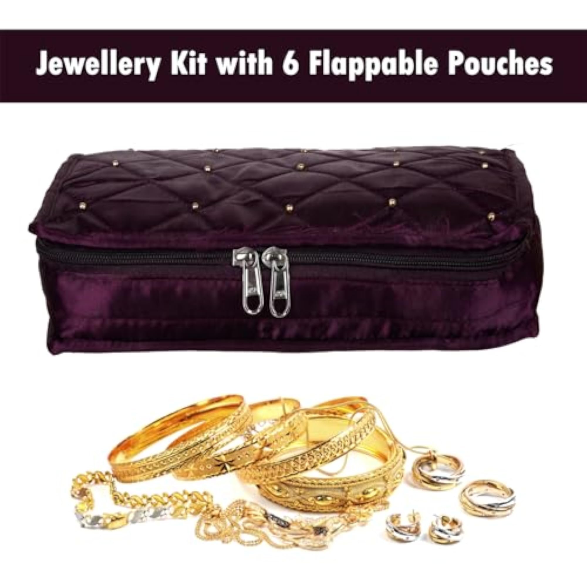 Satin Jewellery Storage Kit with 6 Flappable Pouches