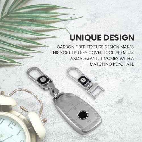 Image of Keyzone Silverstar TPU Key Cover with Keychain Compatible for Mercedes Benz E, S, A, C, G Class 2020 Onwards, Smart Key (Silver)