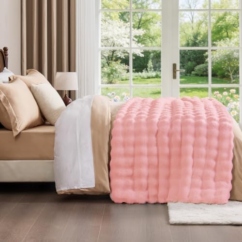 Image of BEDELITE Faux Fur Throw Bubble Blanket for Couch, 50 inch x 60 inch, Light Pink