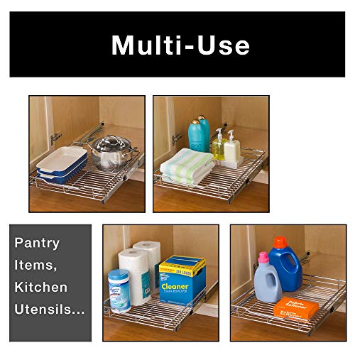 Smart Design Pull-Out Cabinet Organizer – Single Level Chrome, Medium – Steel Sliding Cabinet Organizer Holds Up To 100 Lbs. For Optimal Home Organization And Storage #TOP4