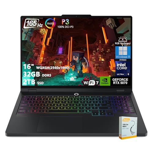 Lenovo Legion Pro 5i Laptop para juegos con IA | 16 pulgadas WQXGA OLED 165Hz | Intel Core Ultra 9 275HX | 32GB DDR5 2TB SSD | GeForce RTX 5070 (798 AI Tops) | RGB retroiluminado Wi-Fi 7 Win11 Pro con