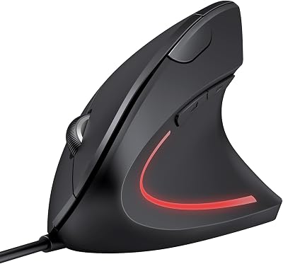 TECKNET Mouse Verticale Cablato, 6400 DPI Mouse Ergonomico con Filo, Protezione del Polso, Cavo USB 1,5 m, Topo Silenzioso con 6 Pulsanti per PC, Laptop, Windows, Mac, Nero