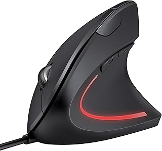 TECKNET Rato vertical com cabo ergonómico silencioso, 6400DPI, 4 níveis ajustáveis, USB 1,5 m, 6 botões, para portátil, secretária, PC, MacBook (preto)