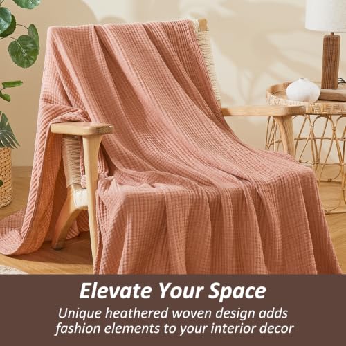 Image of EMME Muslin Cotton Blanket Adults Heather Orange Red Throw XL 50 inchx70 inch