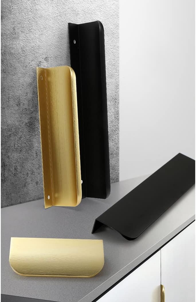 Ukryte klamki do drzwi, Uchwyty meblowe ze stopu aluminium, ukryte uchwyty do szaf, szuflad, czarne, 2 sztuki(Overall length 600mm)