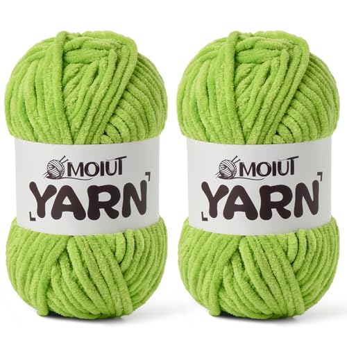 Image of 2 Pack Fluffy Chenille Yarn for Crocheting, Chunky Velvet Yarns for Crochet Amigurumi, Baby Yarn for Crocheting Soft Blanket, 174.9yds /7 oz Bulky Yarns for Crafts /Hats /Shoes /Socks (2 Lime Green)