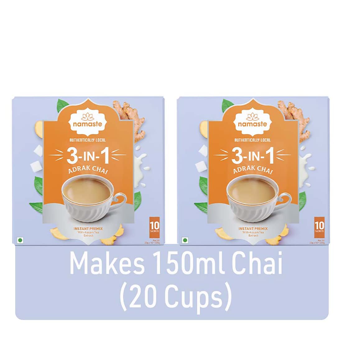 Instant Tea Premix, Adrak Chai | Assam | Ginger | Milk and Sugar | Ready Mix (22 grams x 20 Sachets,Powder) Pack of 2