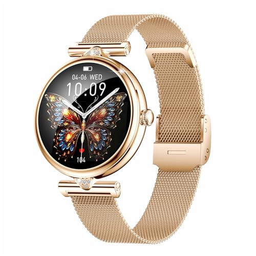 JUSUTEK【2025 革新 ダイヤバンドスマートウォッチ】通話機能付き, 女性レディース ファッション1.28インチAMOLED可愛い腕時計,センサ機能付き,音楽制御,280以上文字盤自由設定,IP68防水,女性機能,電卓,Line通知,着信表示,ip