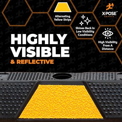 Image of Xpose Safety 48 inch Heavy Duty Rubber Parking Stopper (2 Pack) - Wheel Stops, Parking Lot Bumpers & Rubber Parking Curb for Garage, Driveway or Ramp - Car Bumper Stops with Yellow Reflective Strips