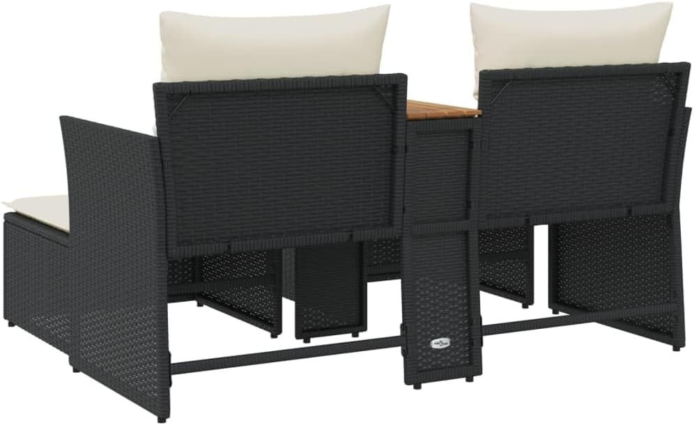 Garden Sofa Black PE Rattan, 2-Seater Outdoor Lounge Set with Adjustable Feet, UV Resistant Patio Furniture for Balcony, Terrace, and Garden Patio Chair